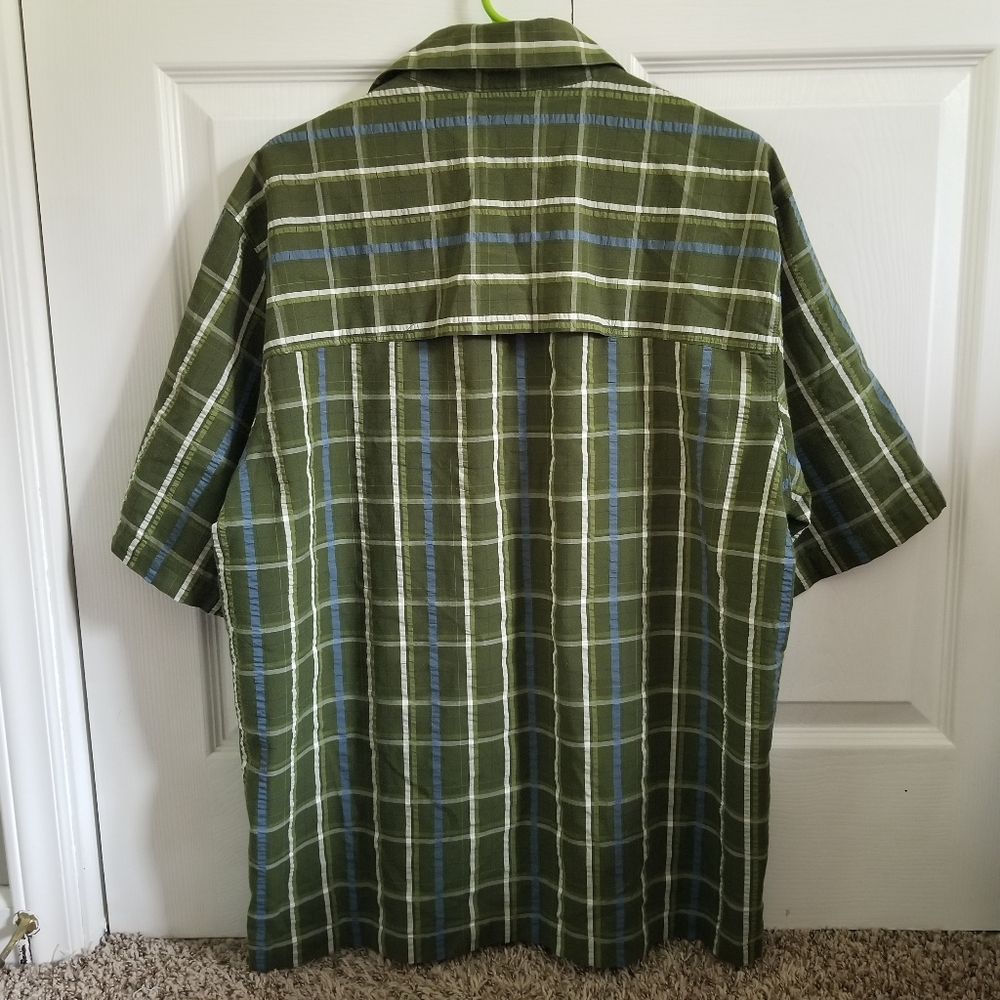 Woolrich Men's Shirt Large Green Blue Button Down Short Sleeve Plaid Pocket Vent - Picture 4 of 5